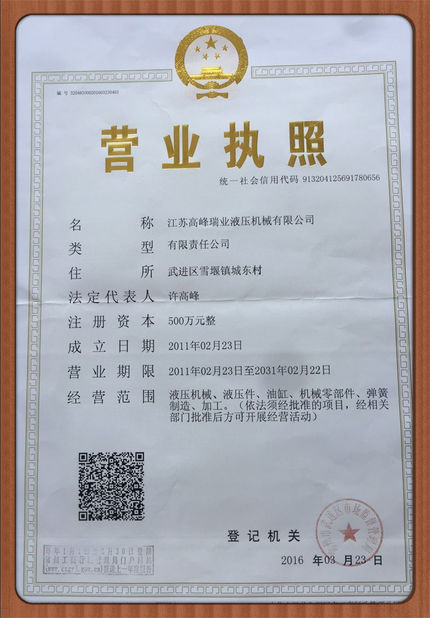 China JSRUIYA Hydraulic Machinery certification